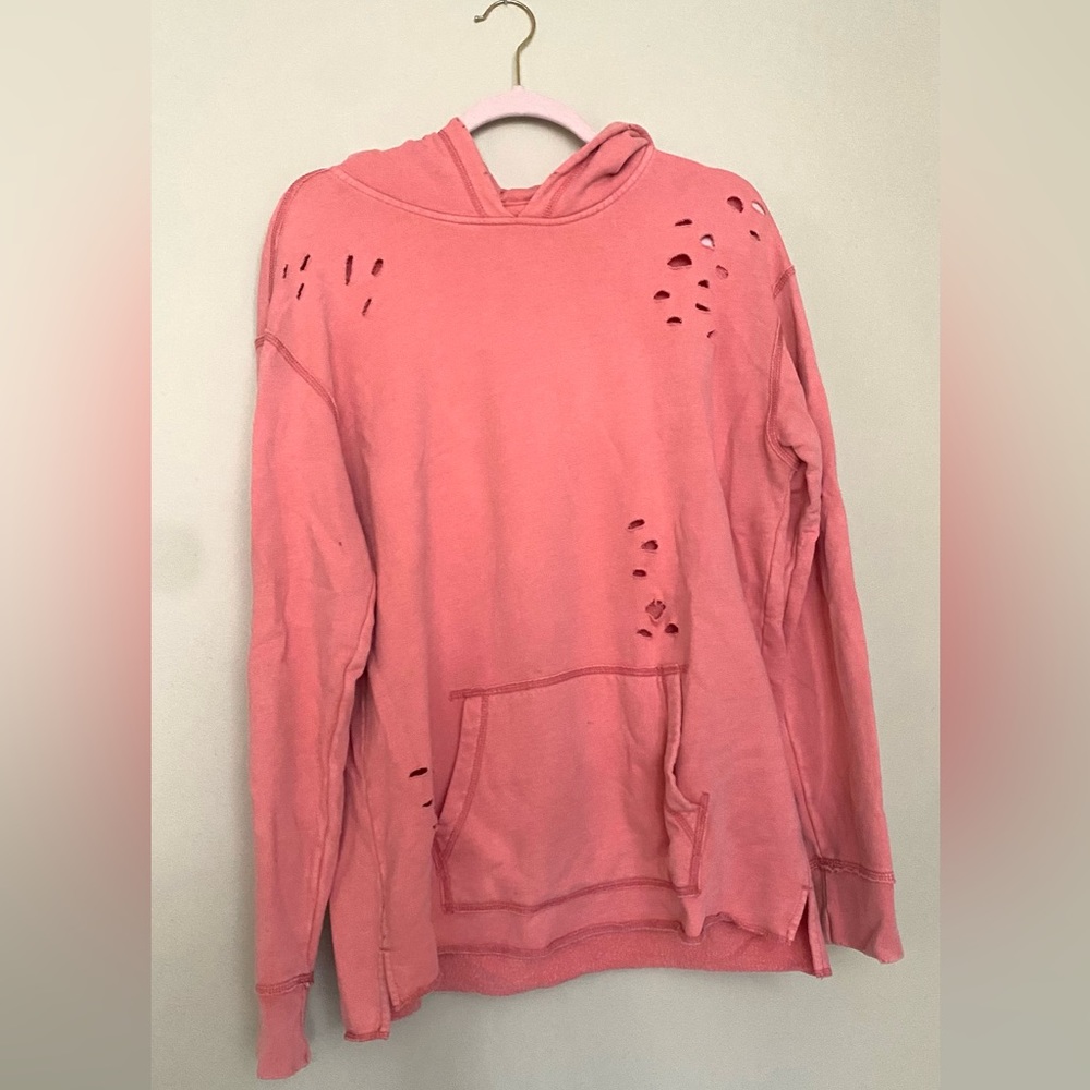 Over sized pink distressed hoodie